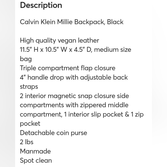 NWT Calvin Klein Millie Backpack BLACK - Picture 10 of 10